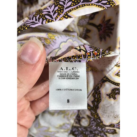 A.L.C. Adelaide Puff Sleeve Short Dress Cotton Poplin Sunflower Mini - Picture 7 of 9